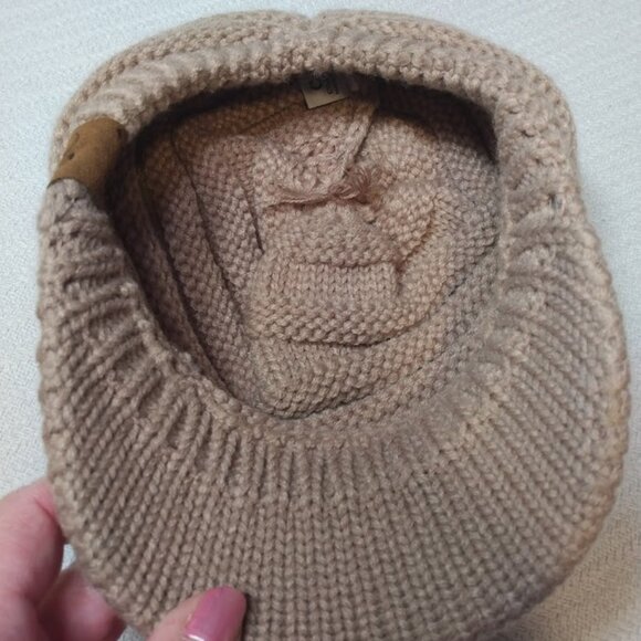 C.C. Exclusive Soft Knit Winter Newsboy Hat Tan/Brown Stretchy Beanie Mod Retro - Picture 4 of 7